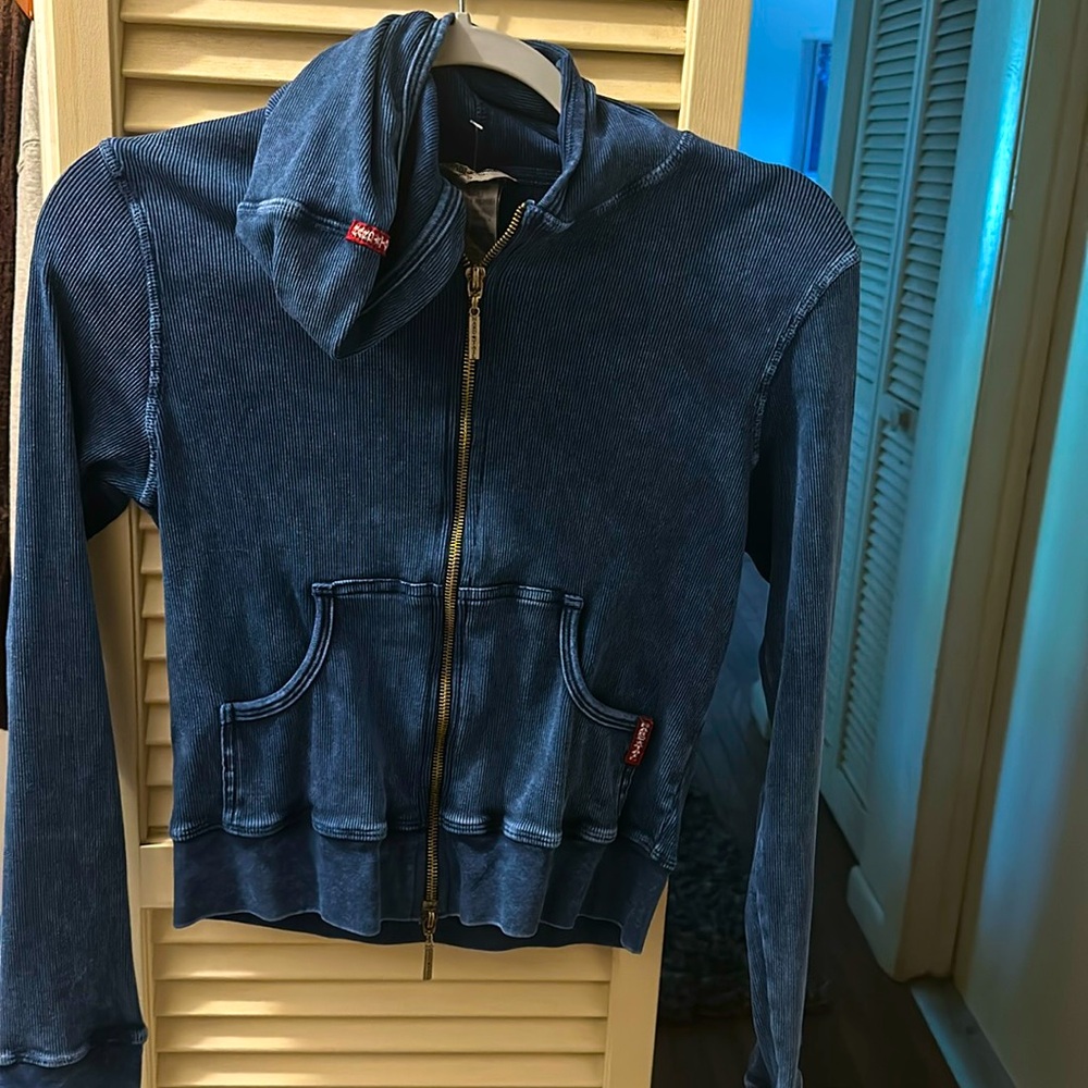 Hard tail Denim wash double zippered jacket w/ hoodie